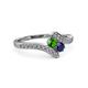3 - Eleni Green Garnet and Blue Sapphire with Side Diamonds Bypass Ring 