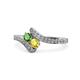 1 - Eleni Green Garnet and Yellow Sapphire with Side Diamonds Bypass Ring 
