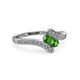 3 - Eleni Green Garnet with Side Diamonds Bypass Ring 
