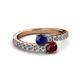 2 - Delise 5.00mm Round Blue Sapphire and Ruby with Side Diamonds Bypass Ring 