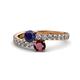 1 - Delise 5.00mm Round Blue Sapphire and Ruby with Side Diamonds Bypass Ring 