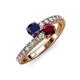3 - Delise 5.00mm Round Blue Sapphire and Ruby with Side Diamonds Bypass Ring 