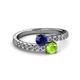2 - Delise 5.00mm Round Blue Sapphire and Peridot with Side Diamonds Bypass Ring 
