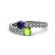 1 - Delise 5.00mm Round Blue Sapphire and Peridot with Side Diamonds Bypass Ring 