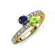 3 - Delise 5.00mm Round Blue Sapphire and Peridot with Side Diamonds Bypass Ring 
