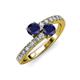 3 - Delise 5.00mm Round Blue Sapphire with Side Diamonds Bypass Ring 
