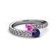 2 - Delise 5.00mm Round Pink and Blue Sapphire with Side Diamonds Bypass Ring 