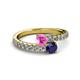 2 - Delise 5.00mm Round Pink and Blue Sapphire with Side Diamonds Bypass Ring 