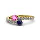 1 - Delise 5.00mm Round Pink and Blue Sapphire with Side Diamonds Bypass Ring 