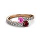 2 - Delise 5.00mm Round Pink Sapphire and Ruby with Side Diamonds Bypass Ring 