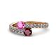 1 - Delise 5.00mm Round Pink Sapphire and Ruby with Side Diamonds Bypass Ring 