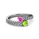 2 - Delise 5.00mm Round Pink Sapphire and Peridot with Side Diamonds Bypass Ring 