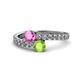 1 - Delise 5.00mm Round Pink Sapphire and Peridot with Side Diamonds Bypass Ring 