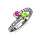 3 - Delise 5.00mm Round Pink Sapphire and Peridot with Side Diamonds Bypass Ring 