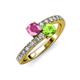 3 - Delise 5.00mm Round Pink Sapphire and Peridot with Side Diamonds Bypass Ring 