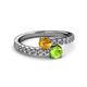 2 - Delise 5.00mm Round Citrine and Peridot with Side Diamonds Bypass Ring 