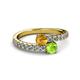 2 - Delise 5.00mm Round Citrine and Peridot with Side Diamonds Bypass Ring 