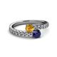 2 - Delise 5.00mm Round Citrine and Blue Sapphire with Side Diamonds Bypass Ring 