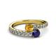 2 - Delise 5.00mm Round Citrine and Blue Sapphire with Side Diamonds Bypass Ring 