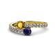 1 - Delise 5.00mm Round Citrine and Blue Sapphire with Side Diamonds Bypass Ring 