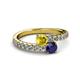 2 - Delise 5.00mm Round Yellow and Blue Sapphire with Side Diamonds Bypass Ring 