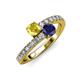 3 - Delise 5.00mm Round Yellow and Blue Sapphire with Side Diamonds Bypass Ring 