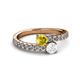2 - Delise 5.00mm Round Yellow and White Sapphire with Side Diamonds Bypass Ring 