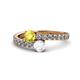 1 - Delise 5.00mm Round Yellow and White Sapphire with Side Diamonds Bypass Ring 