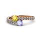 1 - Delise 5.00mm Round Yellow Sapphire and Tanzanite with Side Diamonds Bypass Ring 
