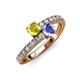 3 - Delise 5.00mm Round Yellow Sapphire and Tanzanite with Side Diamonds Bypass Ring 