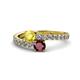 1 - Delise 5.00mm Round Yellow Sapphire and Ruby with Side Diamonds Bypass Ring 