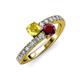 3 - Delise 5.00mm Round Yellow Sapphire and Ruby with Side Diamonds Bypass Ring 
