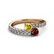 2 - Delise 5.00mm Round Yellow Sapphire and Ruby with Side Diamonds Bypass Ring 