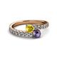 2 - Delise 5.00mm Round Yellow Sapphire and Iolite with Side Diamonds Bypass Ring 