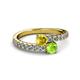 2 - Delise 5.00mm Round Yellow Sapphire and Peridot with Side Diamonds Bypass Ring 
