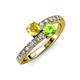 3 - Delise 5.00mm Round Yellow Sapphire and Peridot with Side Diamonds Bypass Ring 