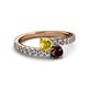 2 - Delise 5.00mm Round Yellow Sapphire and Red Garnet with Side Diamonds Bypass Ring 