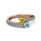2 - Delise 5.00mm Round Yellow Sapphire and Aquamarine with Side Diamonds Bypass Ring 