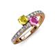 3 - Delise 5.00mm Round Yellow and Pink Sapphire with Side Diamonds Bypass Ring 