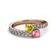 2 - Delise 5.00mm Round Yellow Sapphire and Pink Tourmaline with Side Diamonds Bypass Ring 