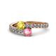 1 - Delise 5.00mm Round Yellow Sapphire and Pink Tourmaline with Side Diamonds Bypass Ring 