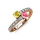 3 - Delise 5.00mm Round Yellow Sapphire and Pink Tourmaline with Side Diamonds Bypass Ring 