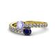 1 - Delise 5.00mm Round Tanzanite and Blue Sapphire with Side Diamonds Bypass Ring 