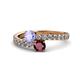 1 - Delise 5.00mm Round Tanzanite and Ruby with Side Diamonds Bypass Ring 