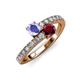 3 - Delise 5.00mm Round Tanzanite and Ruby with Side Diamonds Bypass Ring 