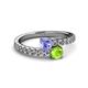 2 - Delise 5.00mm Round Tanzanite and Peridot with Side Diamonds Bypass Ring 