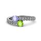 1 - Delise 5.00mm Round Tanzanite and Peridot with Side Diamonds Bypass Ring 