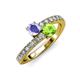 3 - Delise 5.00mm Round Tanzanite and Peridot with Side Diamonds Bypass Ring 
