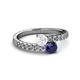 2 - Delise 5.00mm Round White and Blue Sapphire with Side Diamonds Bypass Ring 