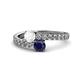 1 - Delise 5.00mm Round White and Blue Sapphire with Side Diamonds Bypass Ring 